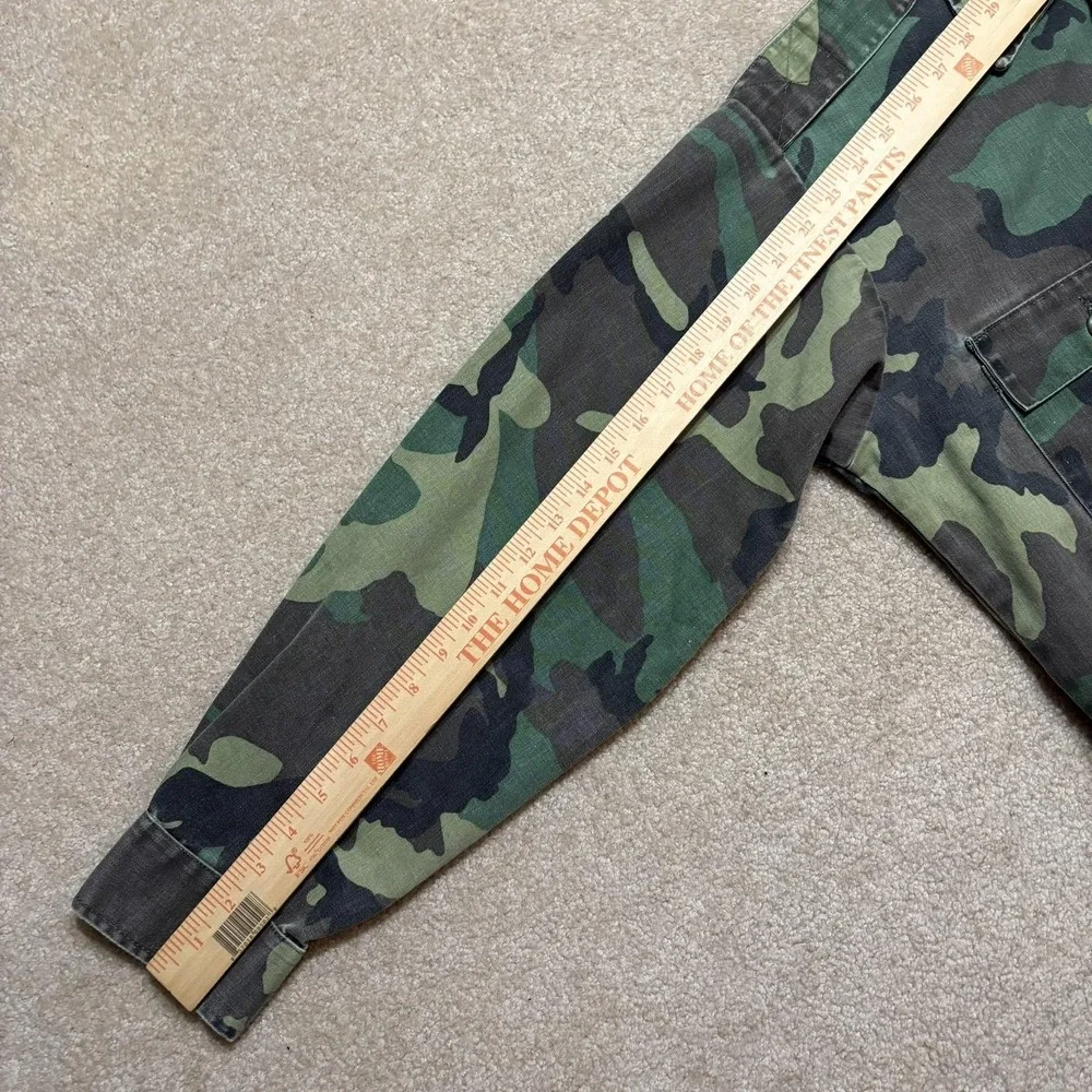 US Army OG-507 Shirt Woodland Camo BDU Mens Large Green‎ Twill Button 70s 80s